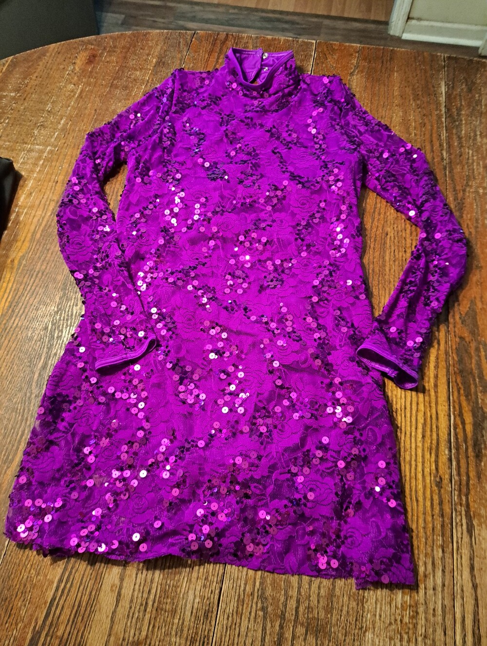 Balera Purple Sequin Lace Long Sleeve Dance Performance Dress Leotard D10125 XLA